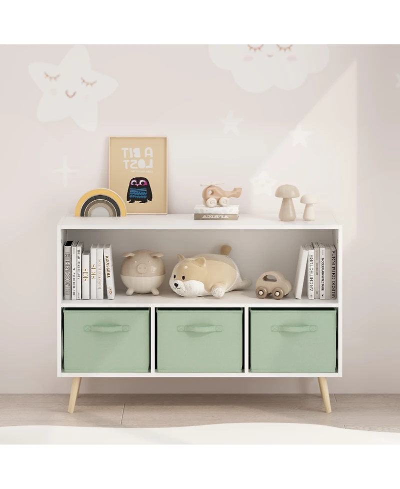 Flynama Kids Bookcase with Fabric Drawers and Toy Storage Organizer