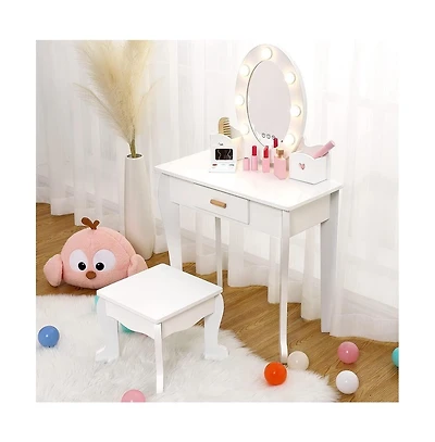gaomon Toddler Lighted Vanity and Stool Set, Girls' Perfect Gift Makeup Pretend Play Table