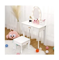gaomon Toddler Lighted Vanity and Stool Set, Girls' Perfect Gift Makeup Pretend Play Table
