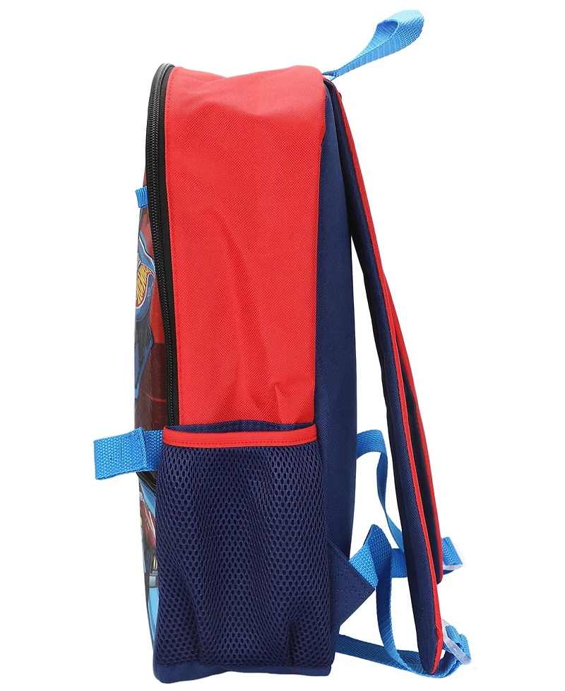 Bioworld Boys' and Girls' Hot Wheels Backpack, Lunch Kit, Pencil Case, Key Chain and Carabiner, 5-Piece Set