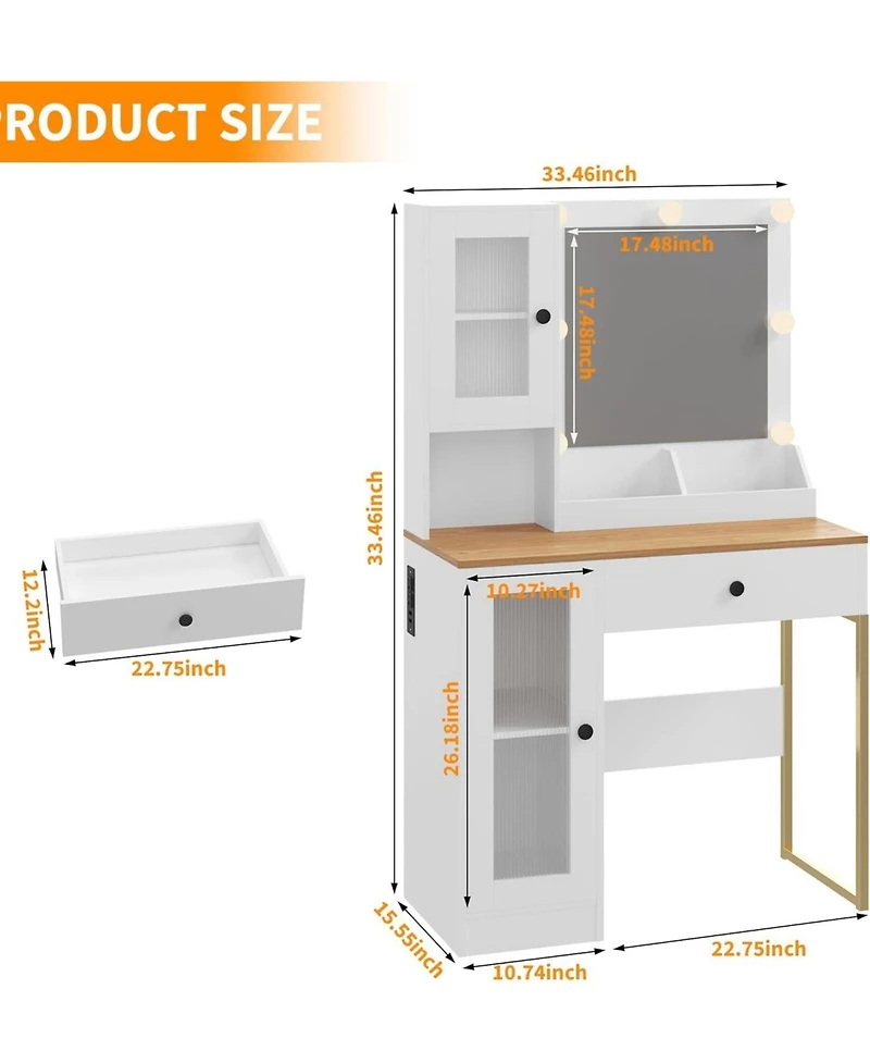 gaomon Multi-Color Led Lighted Vanity Desk, Makeup Table with Built-in Power and Usb Charging Ports