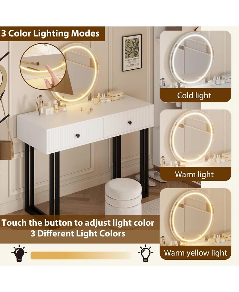 gaomon 3-Color Dimmable Vanity Desk, Lighted Mirror Makeup Table with Adjustable Brightness