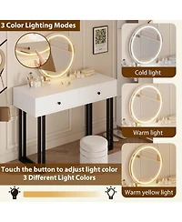 gaomon 3-Color Dimmable Vanity Desk, Lighted Mirror Makeup Table with Adjustable Brightness
