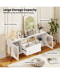 Slickblue Tv Stand for 70 Inch Tv with Power Outlets Drawers and Open Shelves