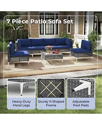 Sugift 7-Piece Pe Rattan Patio Sectional with Tempered Glass Coffee Table