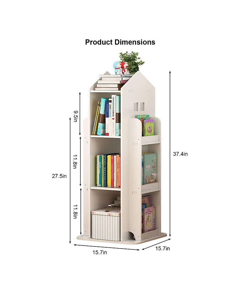 Flynama 4-Tier Rotating Kids Bookshelf with 360 Degree Swivel Base