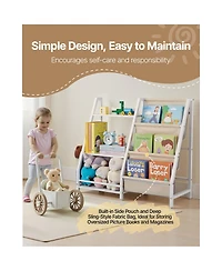 Flynama 3-Tier Kids Multi-Functional Bookshelf Sling Bag Toy Storage Organizer Anti-Tip Design For Playroom Nursery
