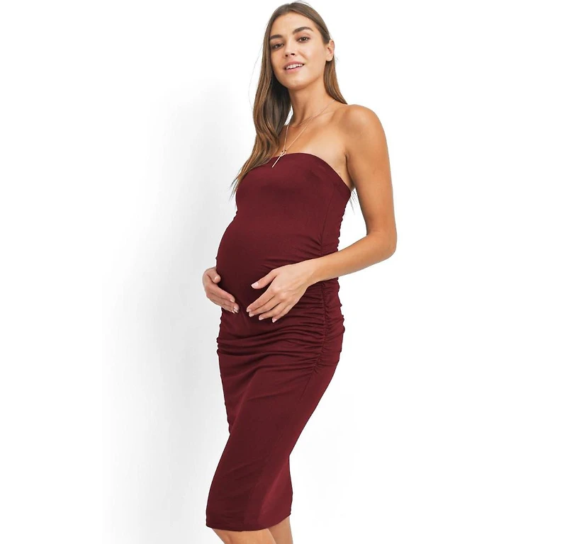 Hello Miz Maternity Ruched Strapless Bodycon Dress