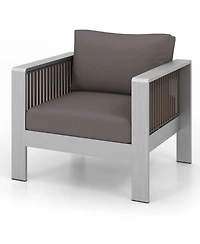 Gymax Aluminum Single Sofa Outdoor Furniture Set w/ Thick Back and Seat Cushions