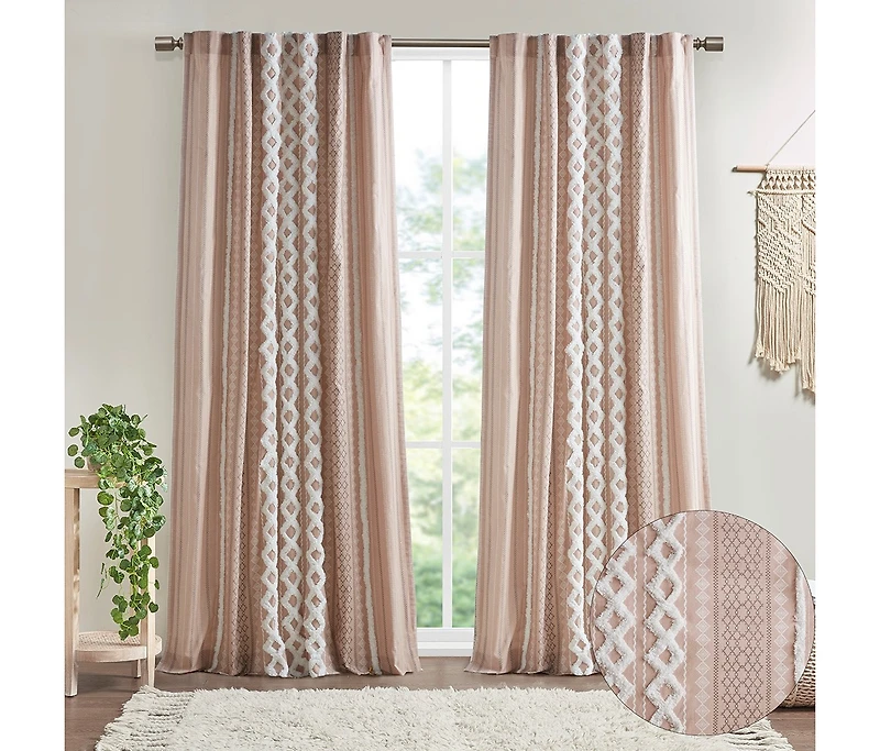 Avobird Cotton Printed Curtain Panel with Chenille Stripe and Lining Blush 50x84