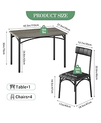 homfan 5 Piece Dining Table and Chair Set Rectangular Metal and Wood Table, Upholstered Chairs, Space Saving Design for Apartment or Small Spaces