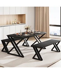 homfan Kitchen Table with Benches, Dining Table Benches Set for 4-6, Rectangular Kitchen Table Set with Sturdy Metal Frame, for Kitchen, Dining Room