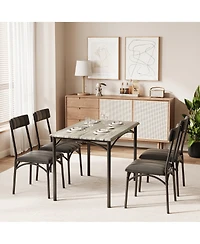 homfan 5 Piece Dining Table and Chair Set Rectangular Metal and Wood Table, Upholstered Chairs, Space Saving Design for Apartment or Small Spaces