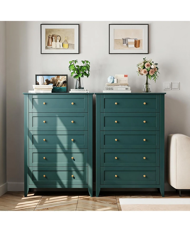 homfan Modern 5 Drawer Dresser for Bedroom, Tall Wooden Chest Organizer with Deep Storage Drawers and Metal Knobs, Perfect for Entryway
