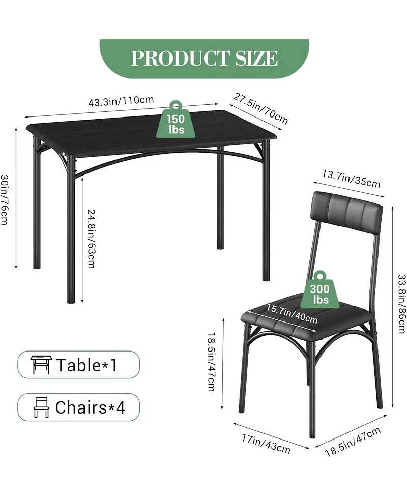 homfan 5 Piece Rectangular Space Saving Dining Set for 4 with Upholstered Chairs