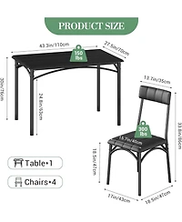 homfan 5 Piece Rectangular Space Saving Dining Set for 4 with Upholstered Chairs