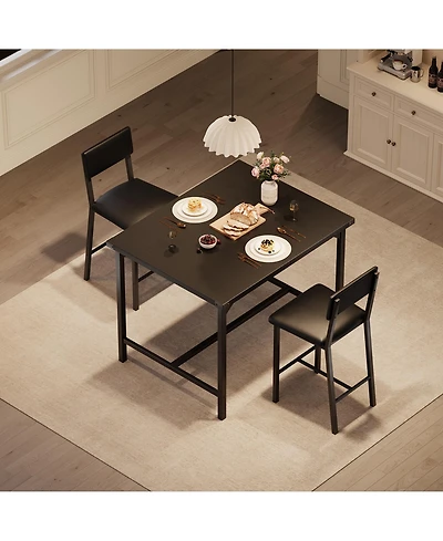 homfan Dining Table Set with 2 Stools Counter Height Metal Frame and Footrest, Compact Design for Kitchen, Apartment or Small Area