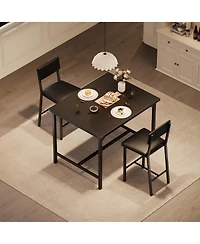 homfan Dining Table Set with 2 Stools Counter Height Metal Frame and Footrest, Compact Design for Kitchen, Apartment or Small Area