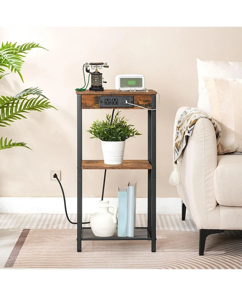 Slickblue 3-Tier Accent Side Table with Built-In Charging Station and Storage