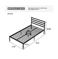 Lucky One Twin Size Classic Metal Platform Bed Frame Mattress Foundation, Large Under-Bed Storage, Easy Assembly, No Box Spring Needed