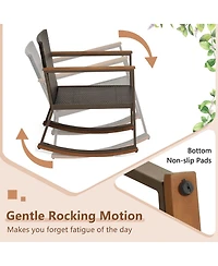 Gymax 3Pieces Rattan Rocking Chair Bistro Set Armrest Cushion Table W/ Storage Shelf Patio