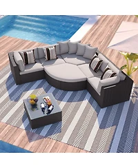 Asagikoiai 7-Piece Outdoor Wicker Patio Sectional Sofa Set with Cushions and Colorful Pillows