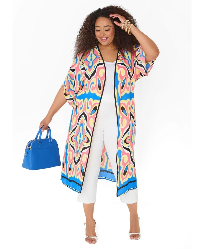 Ashley Stewart Plus Abstract Print Open Front Women's Duster