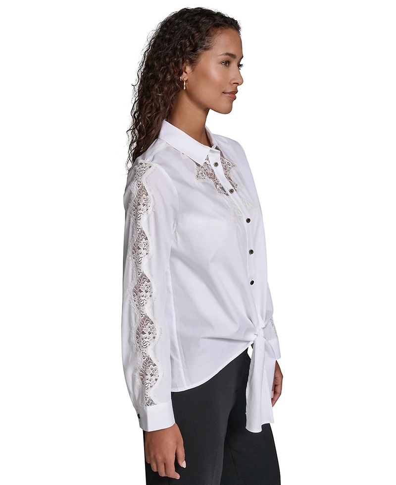 Karl Lagerfeld Paris Women's Cotton Poplin Button-Front Blouse