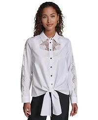 Karl Lagerfeld Paris Women's Cotton Poplin Button-Front Blouse