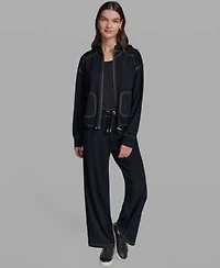 Karl Lagerfeld Paris Womens Jersey Bomber Jacket Pull On Jersey Pants