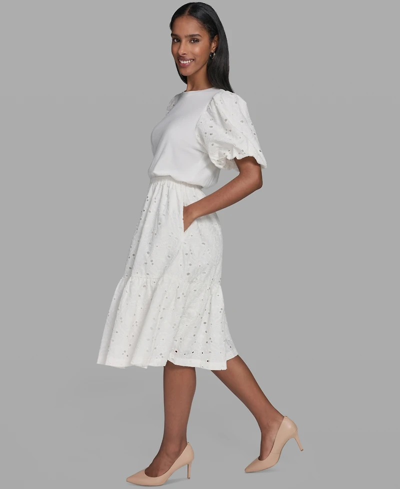 Karl Lagerfeld Women's Mixed-Media Crewneck Midi Dress