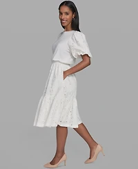 Karl Lagerfeld Women's Mixed-Media Crewneck Midi Dress