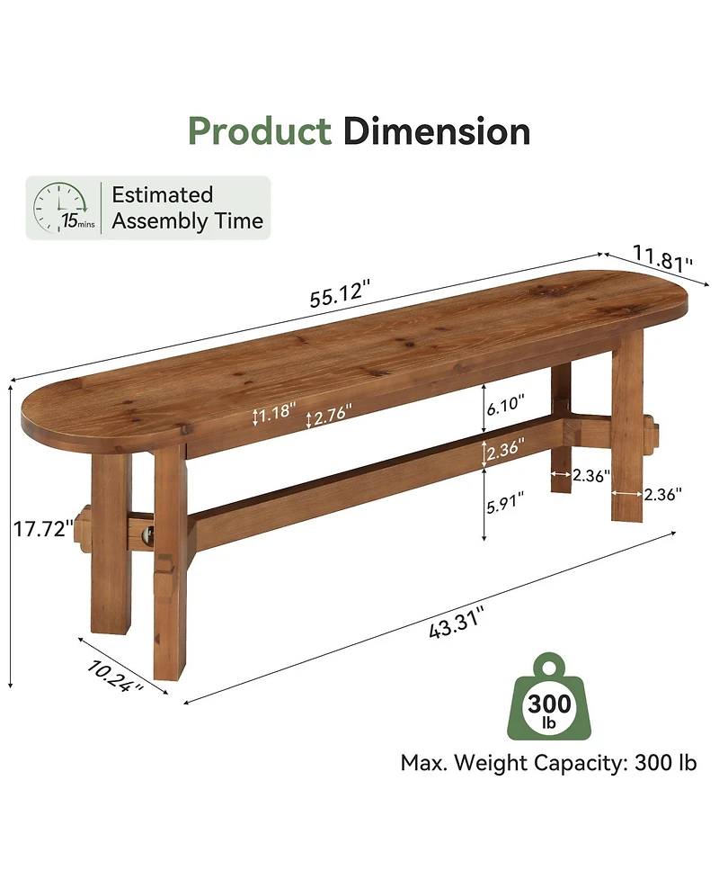 Tribesigns Solid Wood Entryway Bench, 55" Wooden Shoe Storage Bench, Farmhouse Rustic Indoor Bench for Dining Table, End of Bed
