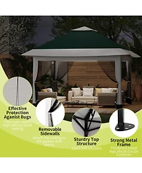 homfan 12 x 12 Feet Cantilevered Folding Shelter With Roll-Up Eaves And Mesh Sidewalls, Pop-Up Patio Canopy For Backyard
