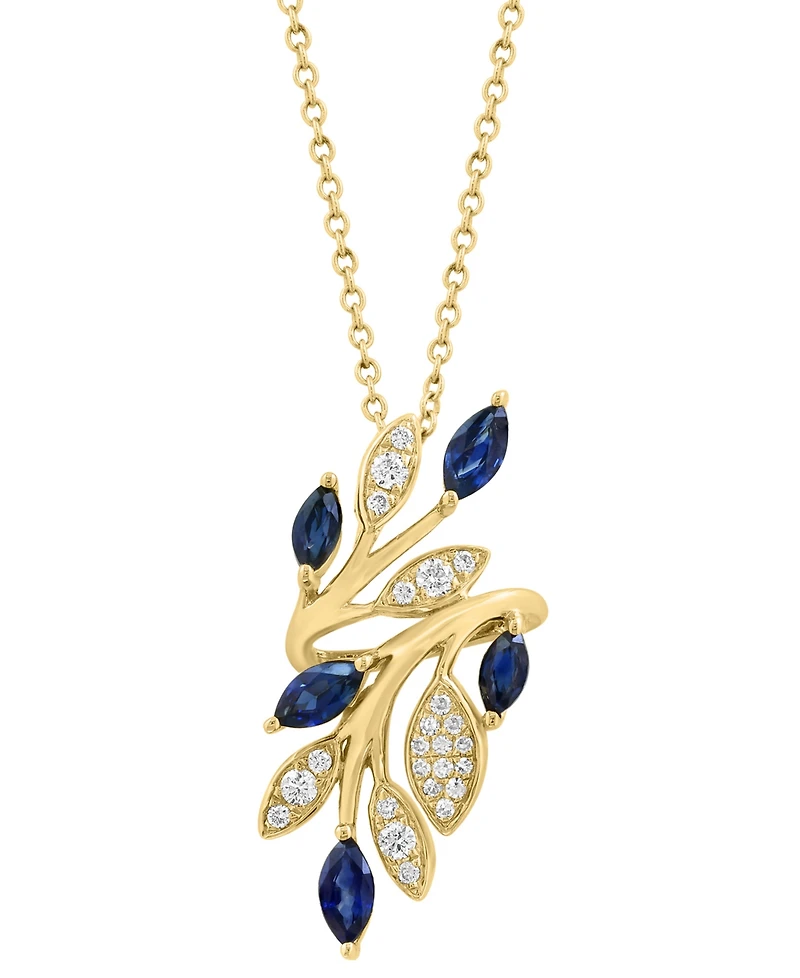 Effy Collection Sapphire (3/4 ct. t.w.) & Diamond (1/6 ct. t.w.) Pendant Necklace in 14k Yellow Gold