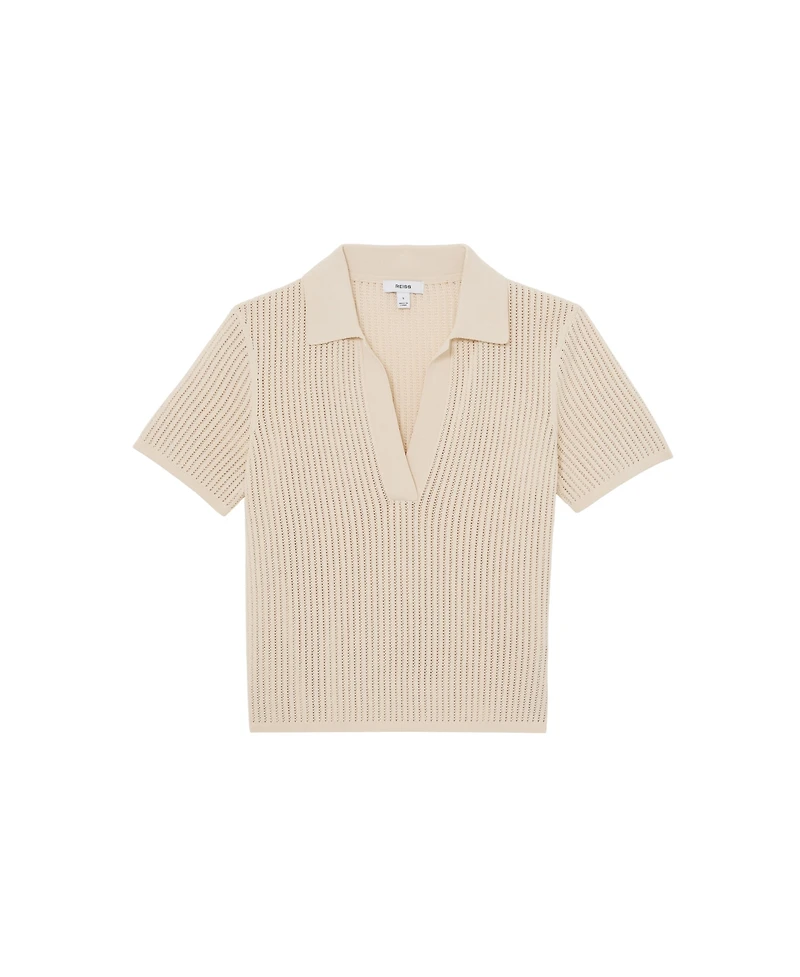Reiss Women's Open-Stitch Knitted Polo Top