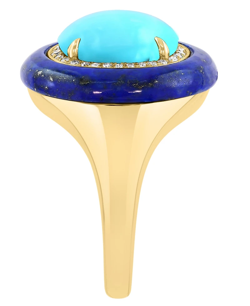 Effy Collection Turquoise (11x9mm), Lapis (18x16.5mm) & Diamond (1/8 ct. t.w.) Ring in Gold over Silver