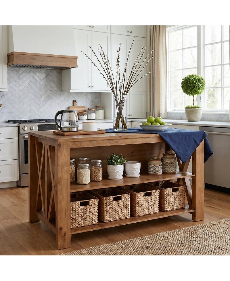 Tribesigns 3-Tier Solid Wood Kitchen Island with Storage Shelves For Kitchen Dining Room
