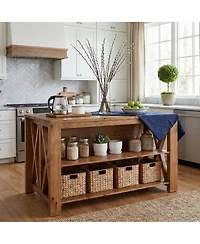 Tribesigns 3-Tier Solid Wood Kitchen Island with Storage Shelves For Kitchen Dining Room