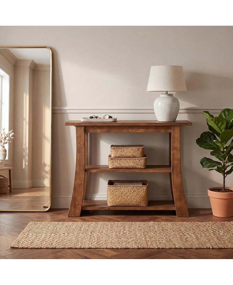 Tribesigns Solid Wood Console Table with Storage Shelves, 3-Tier Small Wood Entryway Sofa Table for Living Room Hallway