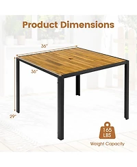 Gymax 36'' Square Outdoor Dining Table for 4 Acacia Wood Patio Table w/ Slatted Top