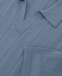 Reiss Men's Chelmsford Open Collar Wide Rib Merino Wool Jumper Polo Shirt