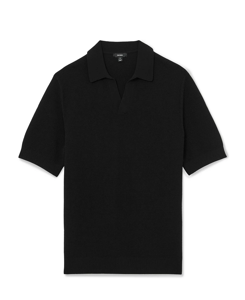 Reiss Men's Leon Open Collar Basket Stitch Polo Shirt