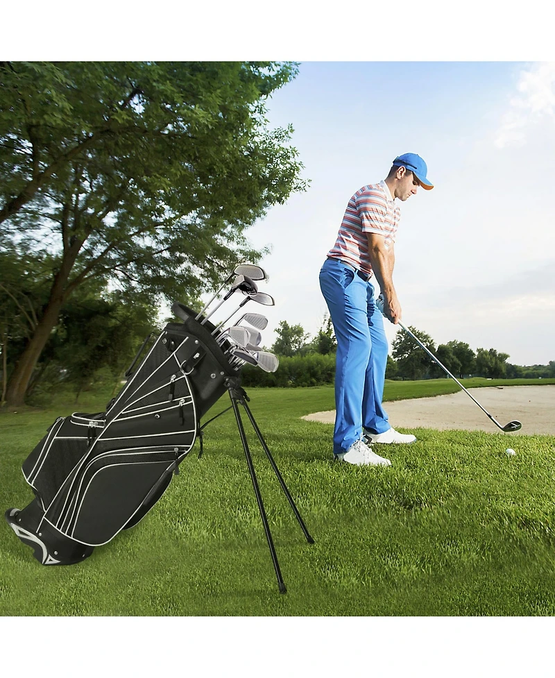 Gymax Golf Stand Bag 6 Way Divider Carry w/ Straps & 7 Storage Pockets