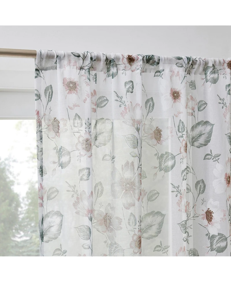 No. 918 Anya Floral Puff Print Sheer Rod Pocket Curtain Panel