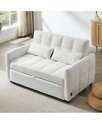 Clihome 52.8" Loveseat Sofa Pull-out Bed Tufted Sleeper with an Adjustable Backrest, Three Usb Ports and Two Lumbar Pillows for Living