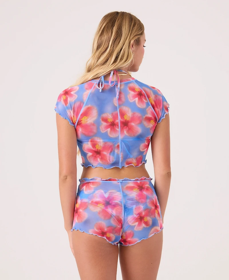 Roxy Women's Hibiscus Haze Mesh Swim Cover-Up Shorts
