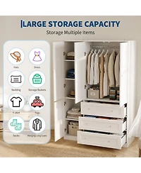 gaomon Wooden Armoire Wardrobe Closet, 71''H Large Clothing Storage Cabinet with Handing Rod and 3 Drawers, Armoire Clothes Organizer for Bedroom