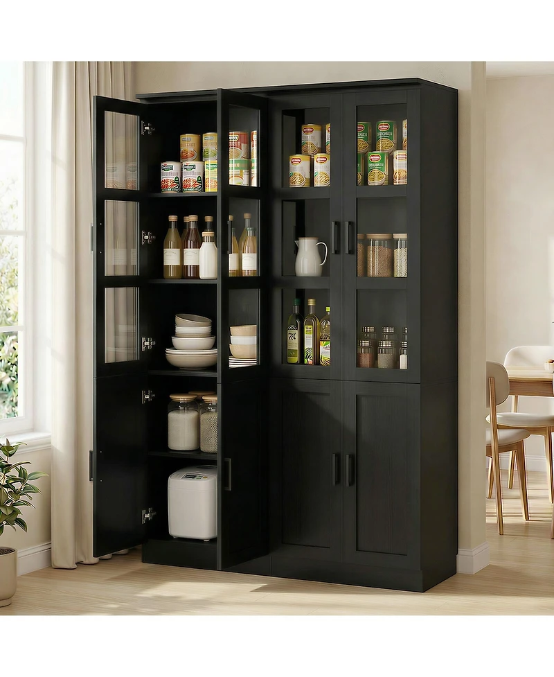 Aheaplus 80'' Tall Kitchen Pantry Cabinet, Display Bookcase with Glass Doors