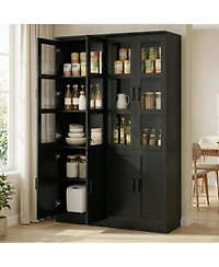Aheaplus 80'' Tall Kitchen Pantry Cabinet, Display Bookcase with Glass Doors